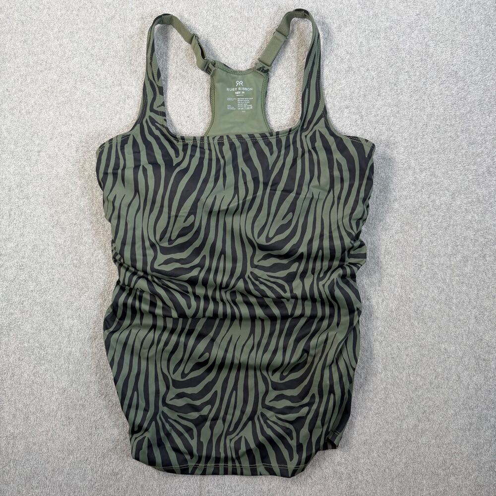 Ruby Ribbon Women's Size 36 Activewear Tank Top Olive Green Black Zebra Print